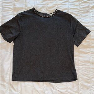 Embellished Gray Short Sleeve Top